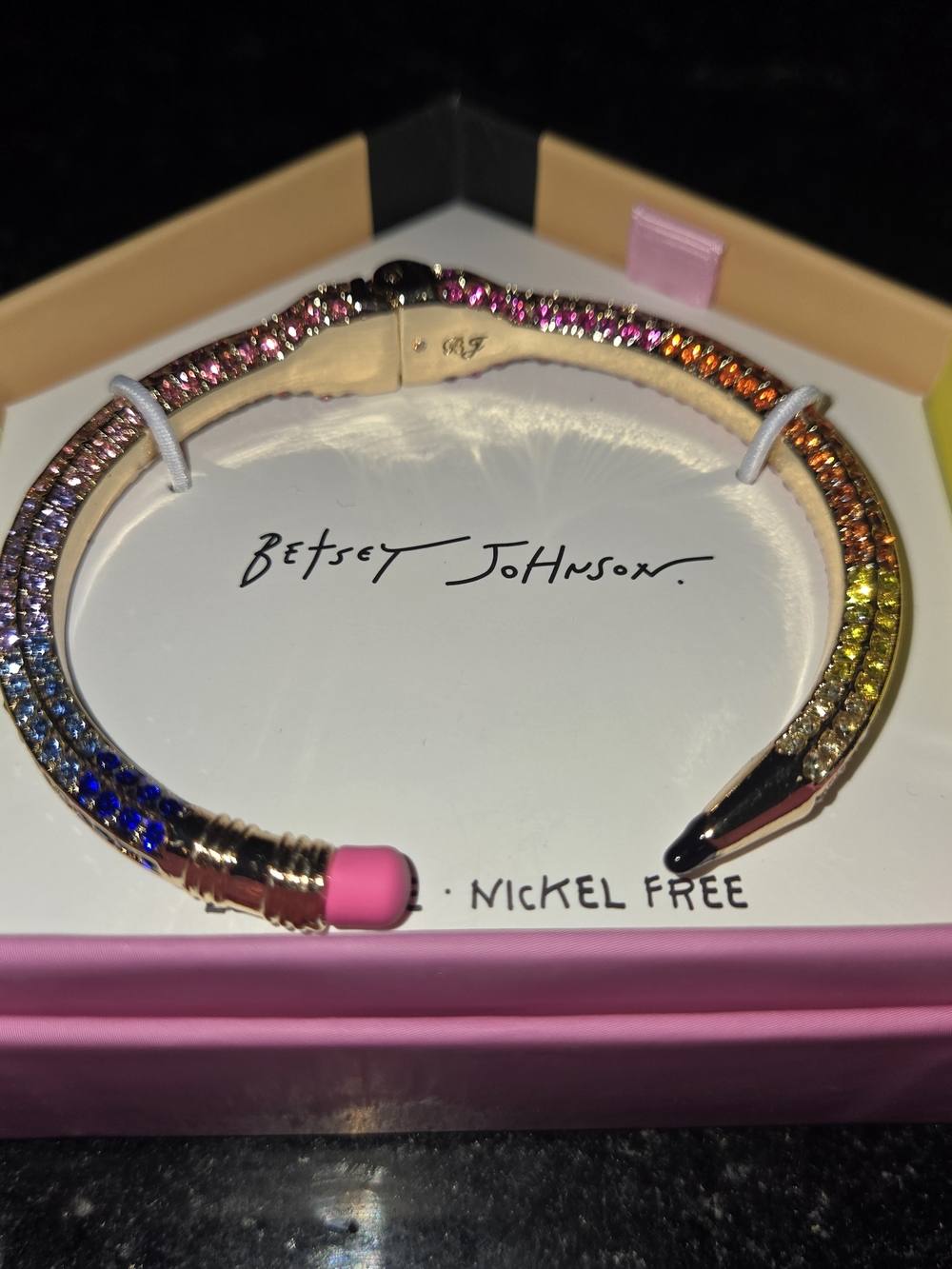 Betsey Johnson Rainbow Crystal Pencil Cuff Bracelet - Multicolor